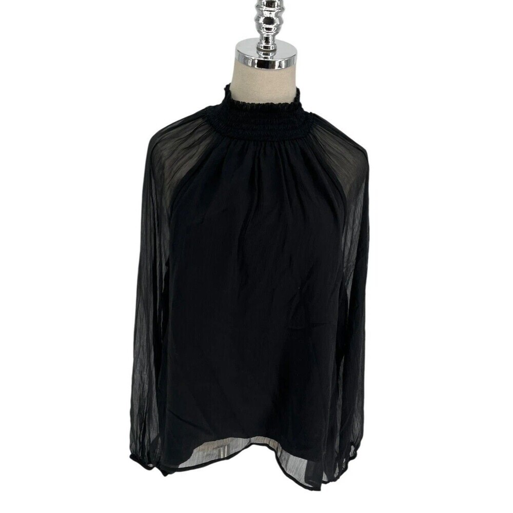 Joie Top Women's Size XS Black Sheer Raglan Sleeve Smocked Goth NEW $278
